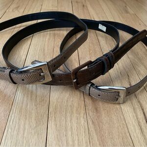 3 Belts Size 10 Vegan Leather. Mock croc and faux snakeskin. Brown, and Tan.